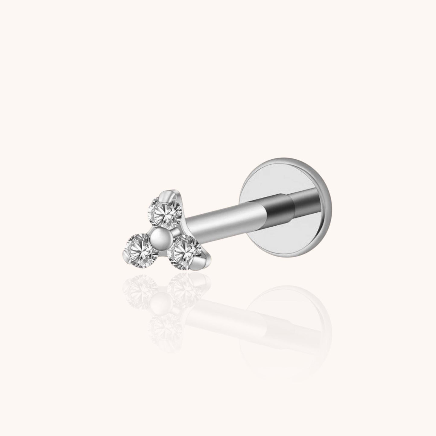 Single Trio CZ Labret Stud Titanium Gold PVD Hypoallergenic Jewelry for Lip, Helix, Tragus, Lobe Piercings | Triangle Stud Earrings - Manoune JEWELRY Belly_Jewelry Earrings - Navel_Ring - Necklace - Stud - Manoune_Jewelry - Belly_Ring - Navel_Jewelry Titanium Gold_Plated