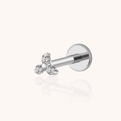 Single Trio CZ Labret Stud Titanium Gold PVD Hypoallergenic Jewelry for Lip, Helix, Tragus, Lobe Piercings | Triangle Stud Earrings - Manoune JEWELRY Belly_Jewelry Earrings - Navel_Ring - Necklace - Stud - Manoune_Jewelry - Belly_Ring - Navel_Jewelry Titanium Gold_Plated
