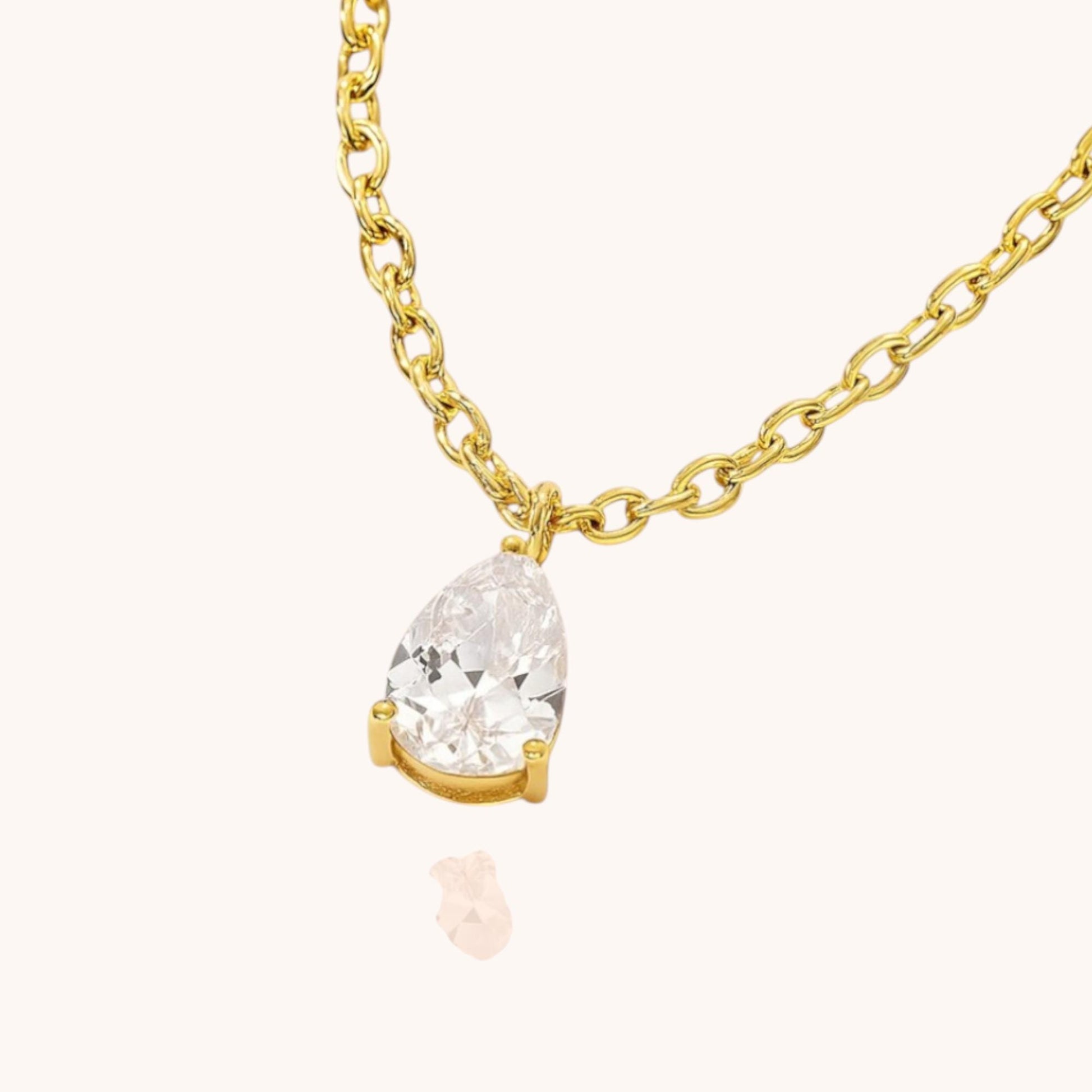 18k Gold Plated White Zircon Teardrop Water Drop Pendant Necklace Hypoallergenic Waterproof Jewelry Gift - Manoune JEWELRY Belly_Jewelry Earrings - Navel_Ring - Necklace - Stud - Manoune_Jewelry - Belly_Ring - Navel_Jewelry Titanium Gold_Plated