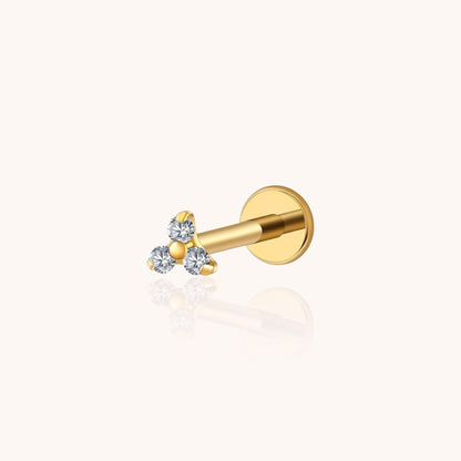 Single Trio CZ Labret Stud Titanium Gold PVD Hypoallergenic Jewelry for Lip, Helix, Tragus, Lobe Piercings | Triangle Stud Earrings - Manoune JEWELRY Belly_Jewelry Earrings - Navel_Ring - Necklace - Stud - Manoune_Jewelry - Belly_Ring - Navel_Jewelry Titanium Gold_Plated