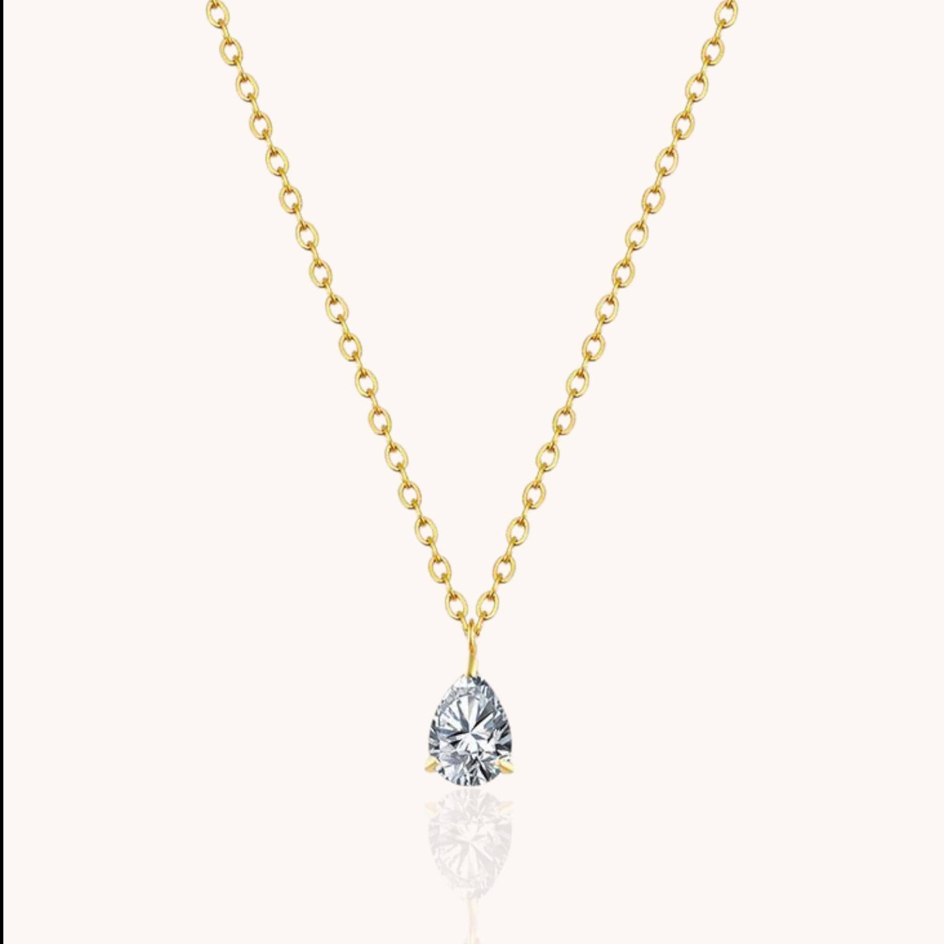 18k Gold Plated White Zircon Teardrop Water Drop Pendant Necklace Hypoallergenic Waterproof Jewelry Gift - Manoune JEWELRY Belly_Jewelry Earrings - Navel_Ring - Necklace - Stud - Manoune_Jewelry - Belly_Ring - Navel_Jewelry Titanium Gold_Plated