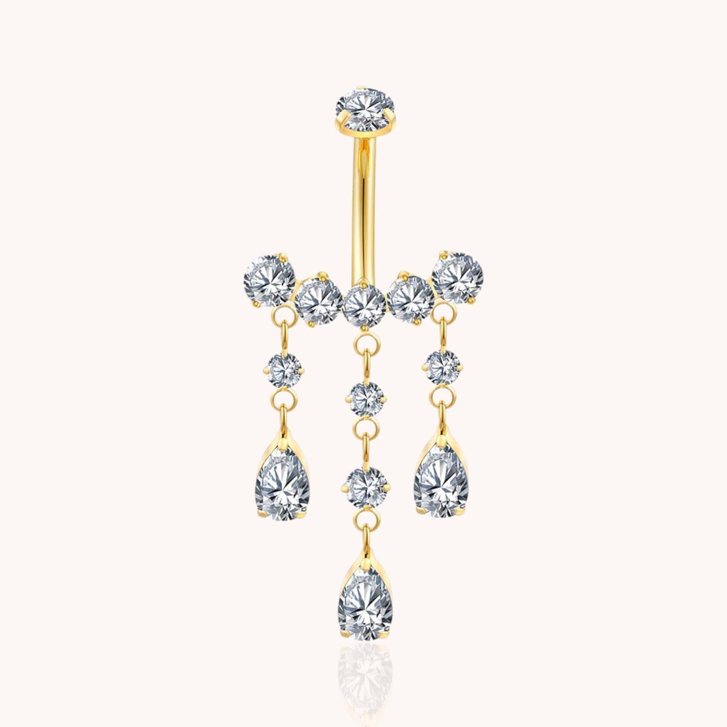 Titanium Teardrop CZ Dangle Belly Button Ring 14g Pear Drop Threaded Navel Curved Barbell Piercing Jewelry - Manoune JEWELRY Belly_Jewelry Earrings - Navel_Ring - Necklace - Stud - Manoune_Jewelry - Belly_Ring - Navel_Jewelry Titanium Gold_Plated