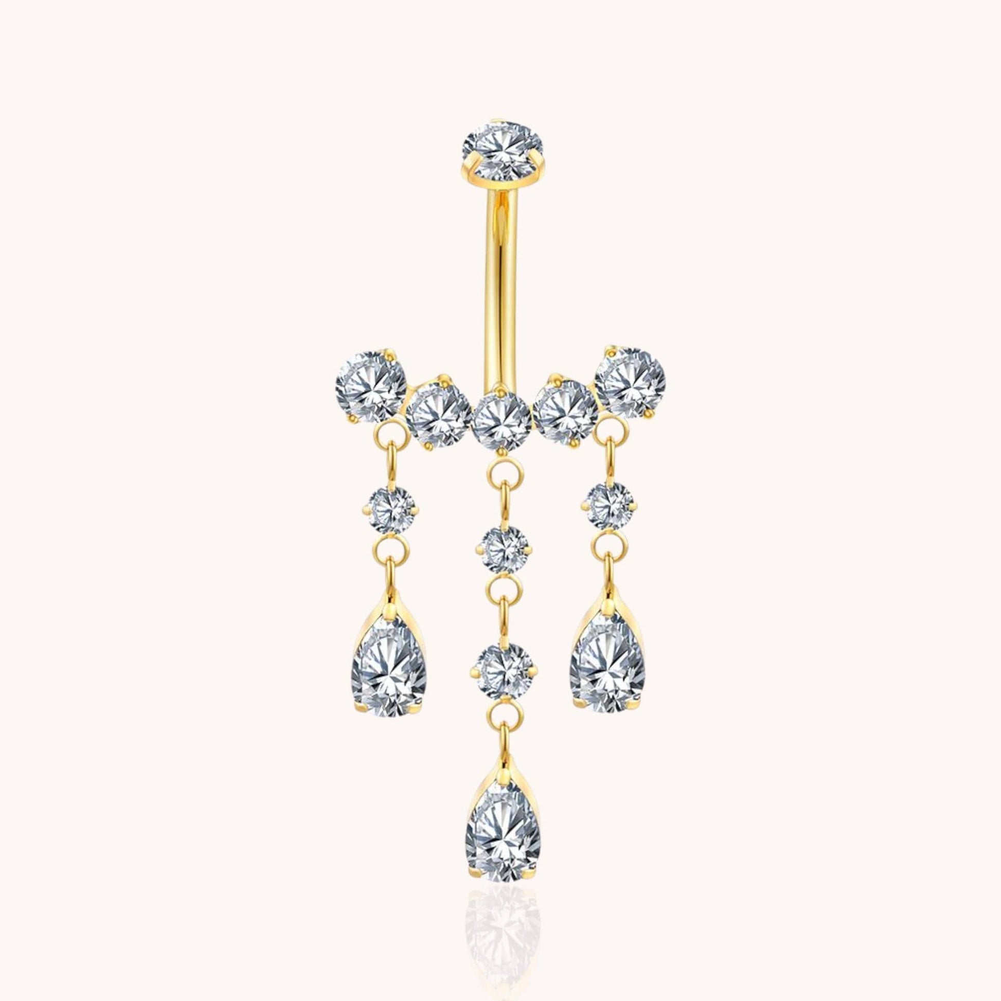Titanium Teardrop CZ Dangle Belly Button Ring 14g Pear Drop Threaded Navel Curved Barbell Piercing Jewelry - Manoune JEWELRY Belly_Jewelry Earrings - Navel_Ring - Necklace - Stud - Manoune_Jewelry - Belly_Ring - Navel_Jewelry Titanium Gold_Plated