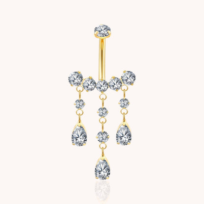 Titanium Teardrop CZ Dangle Belly Button Ring 14g Pear Drop Threaded Navel Curved Barbell Piercing Jewelry - Manoune JEWELRY Belly_Jewelry Earrings - Navel_Ring - Necklace - Stud - Manoune_Jewelry - Belly_Ring - Navel_Jewelry Titanium Gold_Plated