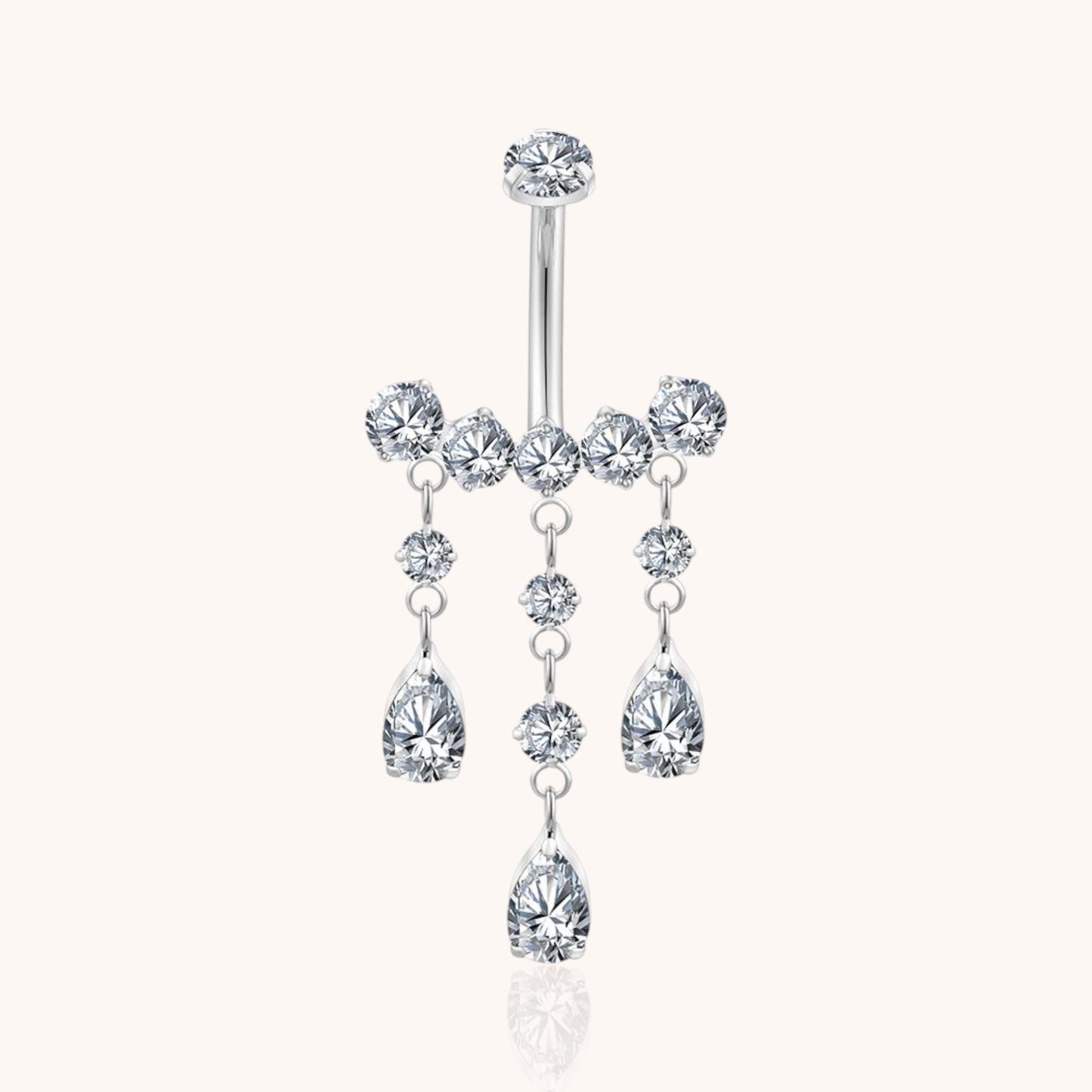 Titanium Teardrop CZ Dangle Belly Button Ring 14g Pear Drop Threaded Navel Curved Barbell Piercing Jewelry - Manoune JEWELRY Belly_Jewelry Earrings - Navel_Ring - Necklace - Stud - Manoune_Jewelry - Belly_Ring - Navel_Jewelry Titanium Gold_Plated