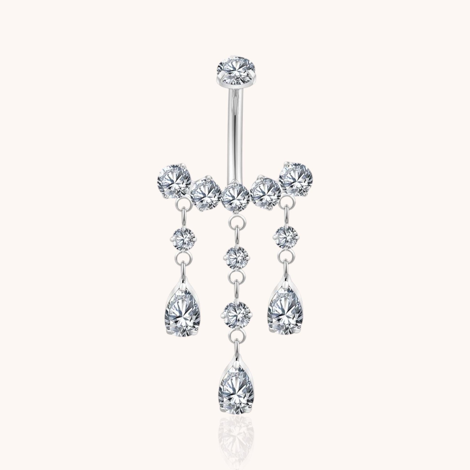 Titanium Teardrop CZ Dangle Belly Button Ring 14g Pear Drop Threaded Navel Curved Barbell Piercing Jewelry - Manoune JEWELRY Belly_Jewelry Earrings - Navel_Ring - Necklace - Stud - Manoune_Jewelry - Belly_Ring - Navel_Jewelry Titanium Gold_Plated