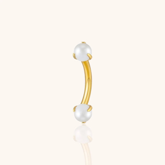 Titanium 16g White Pearl Curved Barbell Eyebrow Banana Bar Ring Rook Tragus Labret Piercing Jewelry - Manoune JEWELRY Belly_Jewelry Earrings - Navel_Ring - Necklace - Stud - Manoune_Jewelry - Belly_Ring - Navel_Jewelry Titanium Gold_Plated