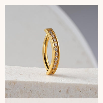 Hoop Clicker Nail Belly Button Ring Titanium with Cubic Zirconia Double Curved Navel Piercing - Manoune JEWELRY Belly_Jewelry Earrings - Navel_Ring - Necklace - Stud - Manoune_Jewelry - Belly_Ring - Navel_Jewelry Titanium Gold_Plated