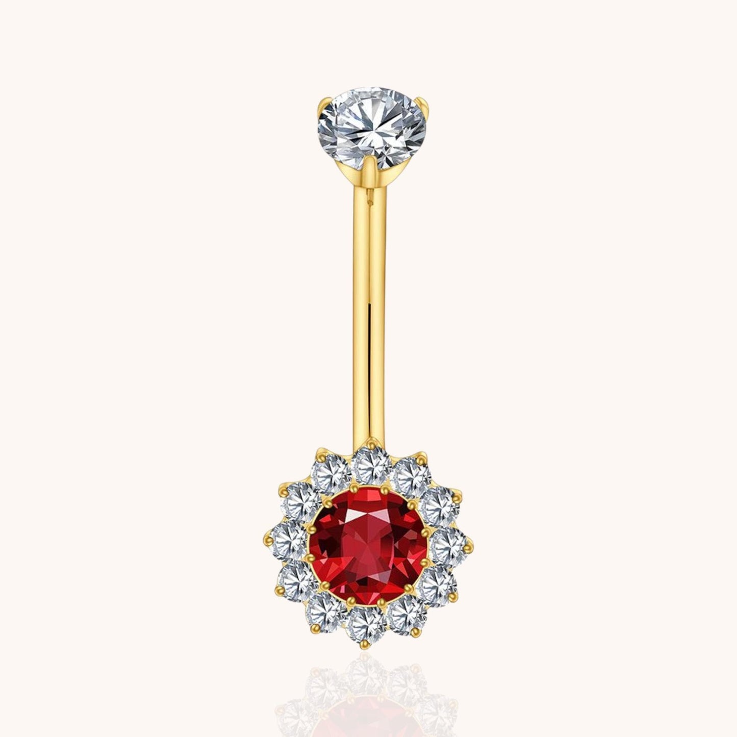Titanium Red CZ Halo Belly Button Ring 14G Threaded Curved Barbell Navel Piercing Jewelry - Manoune JEWELRY Belly_Jewelry Earrings - Navel_Ring - Necklace - Stud - Manoune_Jewelry - Belly_Ring - Navel_Jewelry Titanium Gold_Plated
