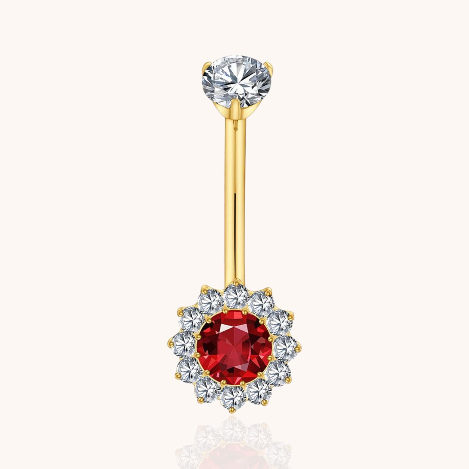 Titanium Red CZ Halo Belly Button Ring 14G Threaded Curved Barbell Navel Piercing Jewelry - Manoune JEWELRY Belly_Jewelry Earrings - Navel_Ring - Necklace - Stud - Manoune_Jewelry - Belly_Ring - Navel_Jewelry Titanium Gold_Plated