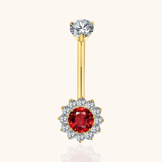 Titanium Red CZ Halo Belly Button Ring 14G Threaded Curved Barbell Navel Piercing Jewelry - Manoune JEWELRY Belly_Jewelry Earrings - Navel_Ring - Necklace - Stud - Manoune_Jewelry - Belly_Ring - Navel_Jewelry Titanium Gold_Plated