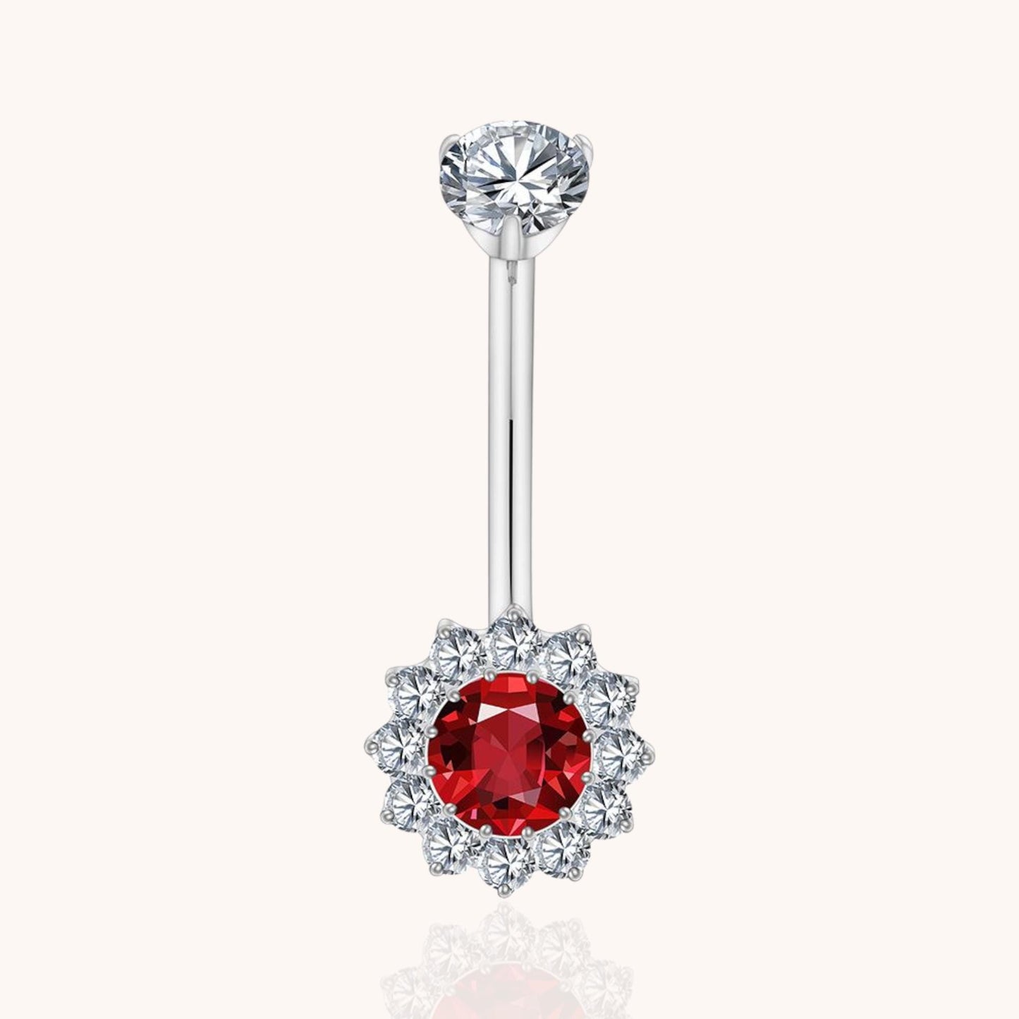 Titanium Red CZ Halo Belly Button Ring 14G Threaded Curved Barbell Navel Piercing Jewelry - Manoune JEWELRY Belly_Jewelry Earrings - Navel_Ring - Necklace - Stud - Manoune_Jewelry - Belly_Ring - Navel_Jewelry Titanium Gold_Plated