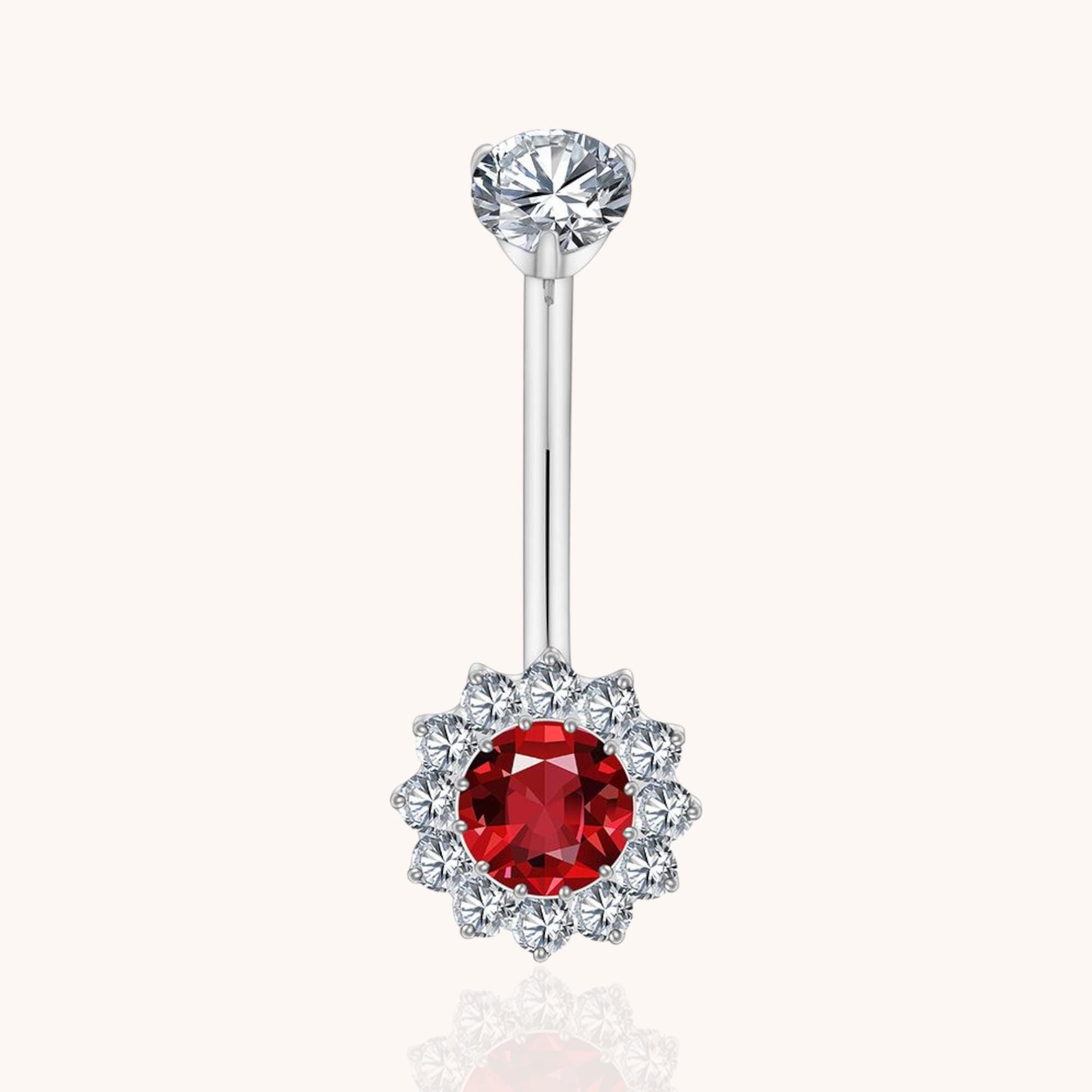 Titanium Red CZ Halo Belly Button Ring 14G Threaded Curved Barbell Navel Piercing Jewelry - Manoune JEWELRY Belly_Jewelry Earrings - Navel_Ring - Necklace - Stud - Manoune_Jewelry - Belly_Ring - Navel_Jewelry Titanium Gold_Plated