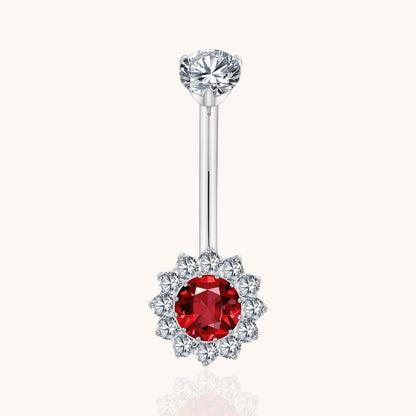Titanium Red CZ Halo Belly Button Ring 14G Threaded Curved Barbell Navel Piercing Jewelry - Manoune JEWELRY Belly_Jewelry Earrings - Navel_Ring - Necklace - Stud - Manoune_Jewelry - Belly_Ring - Navel_Jewelry Titanium Gold_Plated
