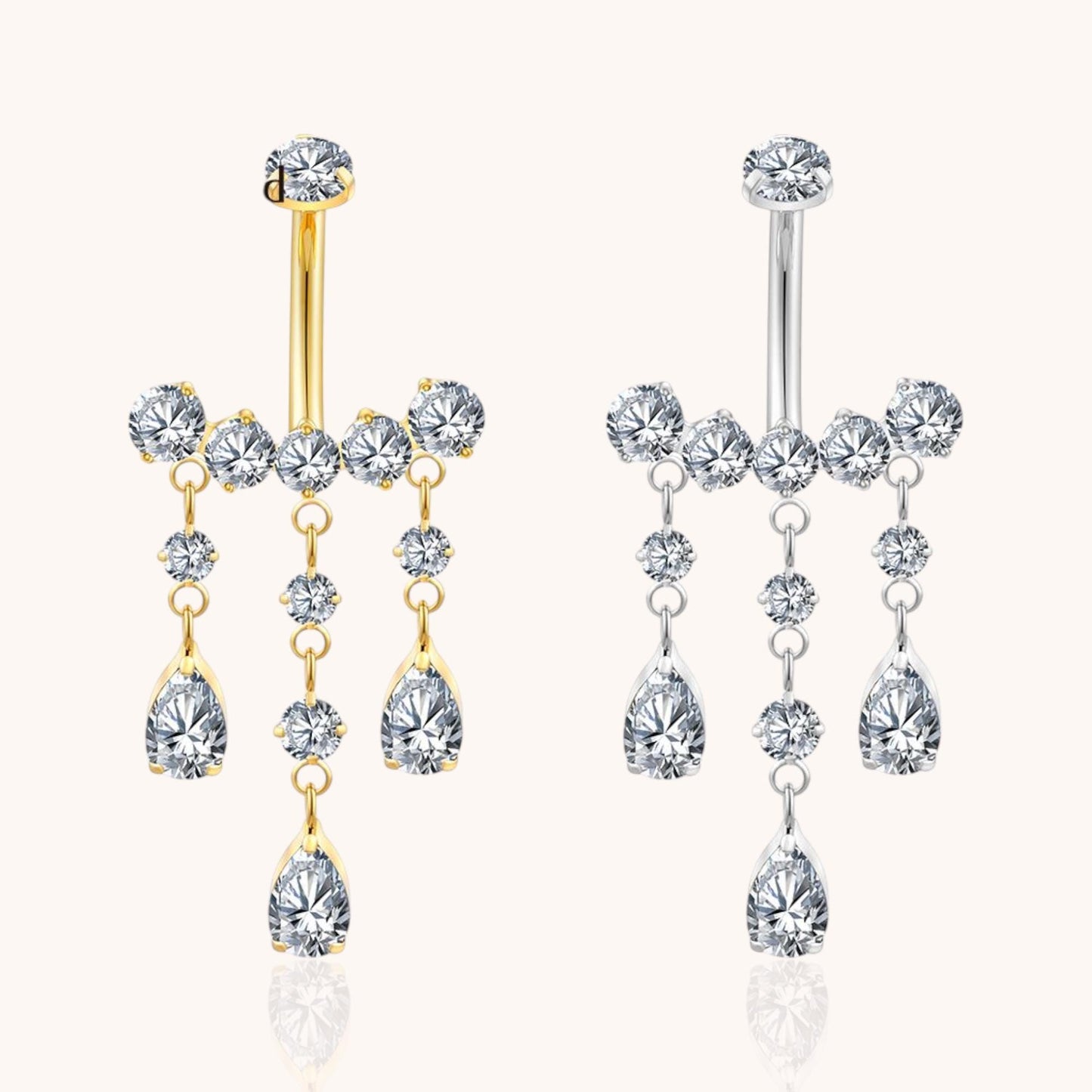 Titanium Teardrop CZ Dangle Belly Button Ring 14g Pear Drop Threaded Navel Curved Barbell Piercing Jewelry - Manoune JEWELRY Belly_Jewelry Earrings - Navel_Ring - Necklace - Stud - Manoune_Jewelry - Belly_Ring - Navel_Jewelry Titanium Gold_Plated