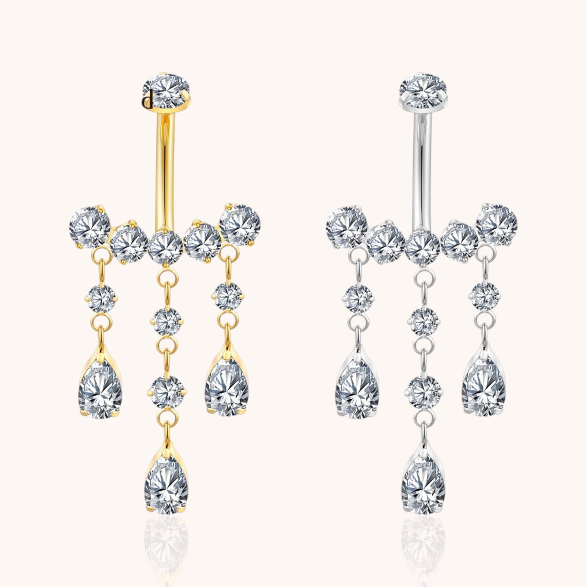 Titanium Teardrop CZ Dangle Belly Button Ring 14g Pear Drop Threaded Navel Curved Barbell Piercing Jewelry - Manoune JEWELRY Belly_Jewelry Earrings - Navel_Ring - Necklace - Stud - Manoune_Jewelry - Belly_Ring - Navel_Jewelry Titanium Gold_Plated