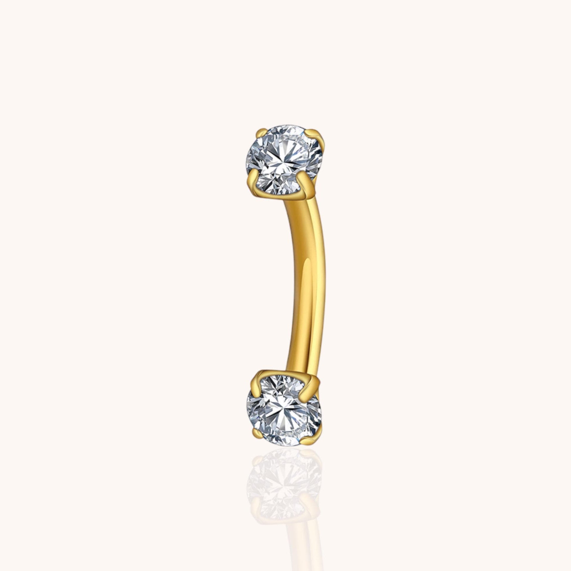 Titanium Curved Barbell with CZ for Cartilage Helix Rook Eyebrow Lip Piercing,Hypoallergenic - Manoune JEWELRY Belly_Jewelry Earrings - Navel_Ring - Necklace - Stud - Manoune_Jewelry - Belly_Ring - Navel_Jewelry Titanium Gold_Plated