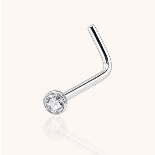 Titanium L - Shaped Nose Nostril CZ Stud - Manoune JEWELRY Belly_Jewelry Earrings - Navel_Ring - Necklace - Stud - Manoune_Jewelry - Belly_Ring - Navel_Jewelry Titanium Gold_Plated