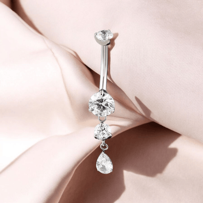 Titanium Teardrop CZ Dangle Belly Ring Dangling CZ Statement - Manoune JEWELRY Belly_Jewelry Earrings - Navel_Ring - Necklace - Stud - Manoune_Jewelry - Belly_Ring - Navel_Jewelry Titanium Gold_Plated