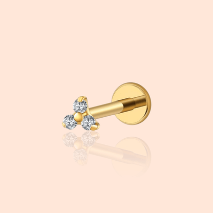 Single Trio CZ Labret Stud – Titanium - Manoune JEWELRY Belly_Jewelry Earrings - Navel_Ring - Necklace - Stud - Manoune_Jewelry - Belly_Ring - Navel_Jewelry Titanium Gold_Plated