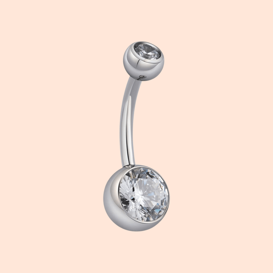 Titanium Bezel - Set Belly Ring with Clear CZ - Manoune JEWELRY Belly_Jewelry Earrings - Navel_Ring - Necklace - Stud - Manoune_Jewelry - Belly_Ring - Navel_Jewelry Titanium Gold_Plated