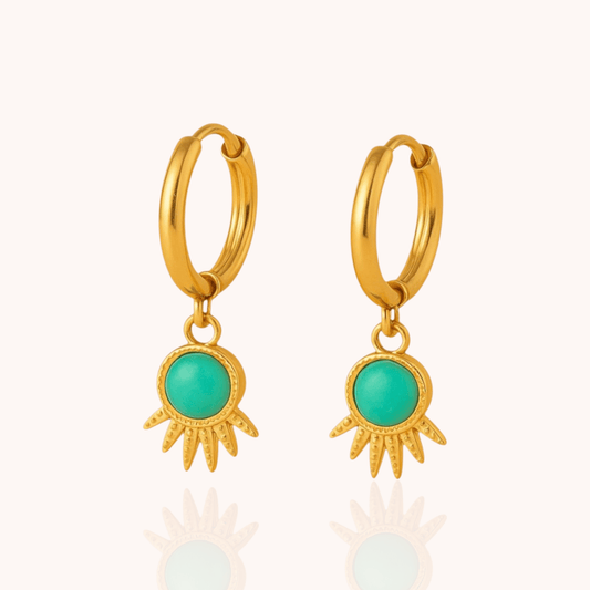 18kt Gold Plated Dangle Turquoise flower Stone Earrings - Manoune JEWELRY Belly_Jewelry Earrings - Navel_Ring - Necklace - Stud - Manoune_Jewelry - Belly_Ring - Navel_Jewelry Titanium Gold_Plated