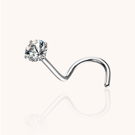 Titanium Corkscrew Nose Nostril CZ - Manoune JEWELRY Belly_Jewelry Earrings - Navel_Ring - Necklace - Stud - Manoune_Jewelry - Belly_Ring - Navel_Jewelry Titanium Gold_Plated