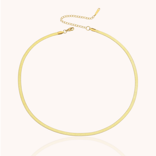 18kt Gold Plated Herringbone Blade Snake Chain Necklace - Manoune JEWELRY Belly_Jewelry Earrings - Navel_Ring - Necklace - Stud - Manoune_Jewelry - Belly_Ring - Navel_Jewelry Titanium Gold_Plated