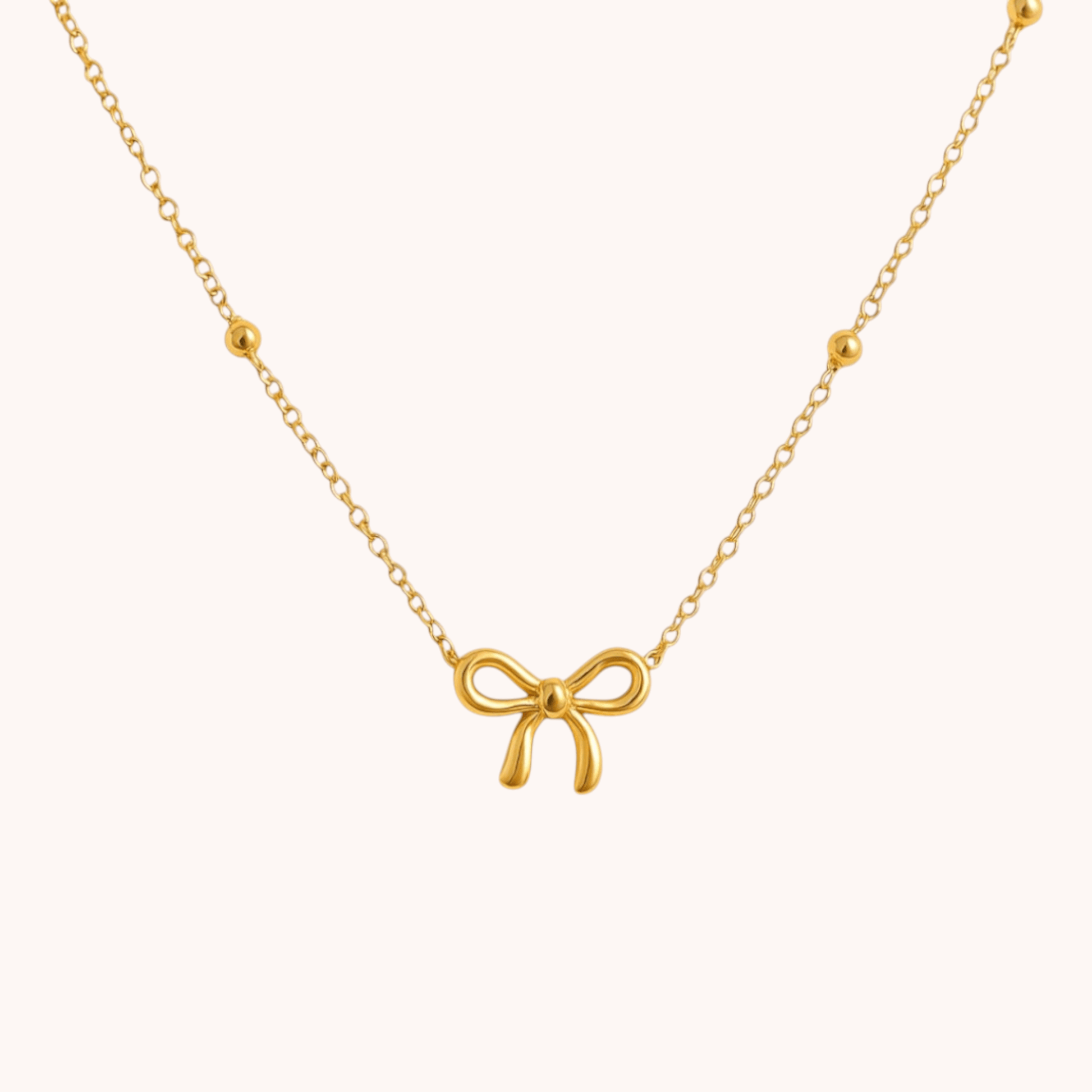 18kt Gold Plated Bead Chain Bow Charm Necklace - Manoune JEWELRY Belly_Jewelry Earrings - Navel_Ring - Necklace - Stud - Manoune_Jewelry - Belly_Ring - Navel_Jewelry Titanium Gold_Plated