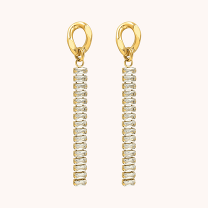 18k Gold Plated CZ Tennis Chain Cubic Zirconium Link Drop Dangle Earrings - Manoune JEWELRY Belly_Jewelry Earrings - Navel_Ring - Necklace - Stud - Manoune_Jewelry - Belly_Ring - Navel_Jewelry Titanium Gold_Plated