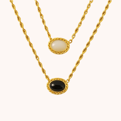 18kt Gold Plated Cats Eye Stone Gold Plated Layered Opal Necklace - Manoune JEWELRY Belly_Jewelry Earrings - Navel_Ring - Necklace - Stud - Manoune_Jewelry - Belly_Ring - Navel_Jewelry Titanium Gold_Plated
