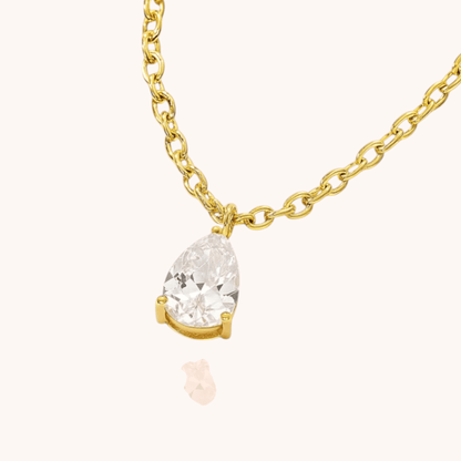 18kt Gold Plated Zircon Water Drop Teardrop Pendant Birthstone Necklace - Manoune JEWELRY Belly_Jewelry Earrings - Navel_Ring - Necklace - Stud - Manoune_Jewelry - Belly_Ring - Navel_Jewelry Titanium Gold_Plated