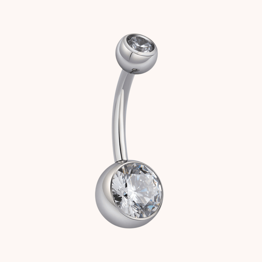 Titanium Bezel - Set Belly Ring with Clear CZ - Manoune JEWELRY Belly_Jewelry Earrings - Navel_Ring - Necklace - Stud - Manoune_Jewelry - Belly_Ring - Navel_Jewelry Titanium Gold_Plated