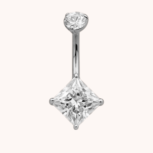 Titanium Belly Ring Barbell Piercing with Square CZ - Manoune JEWELRY Belly_Jewelry Earrings - Navel_Ring - Necklace - Stud - Manoune_Jewelry - Belly_Ring - Navel_Jewelry Titanium Gold_Plated