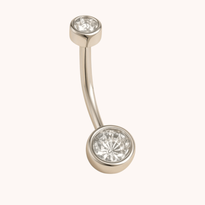 Titanium Double Cubic Zircon Bezel Setting Belly - Manoune JEWELRY Belly_Jewelry Earrings - Navel_Ring - Necklace - Stud - Manoune_Jewelry - Belly_Ring - Navel_Jewelry Titanium Gold_Plated